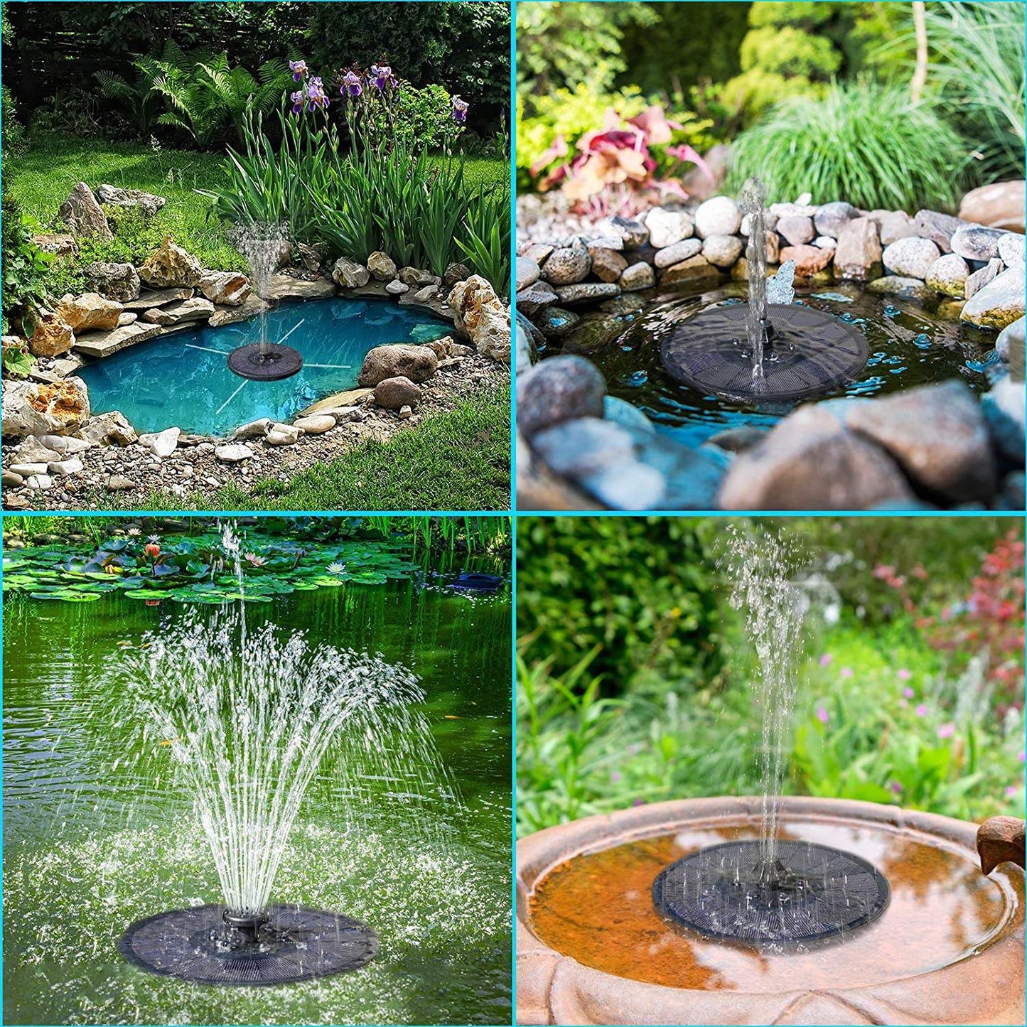 3W Solar Fountain with Battery and LEDs