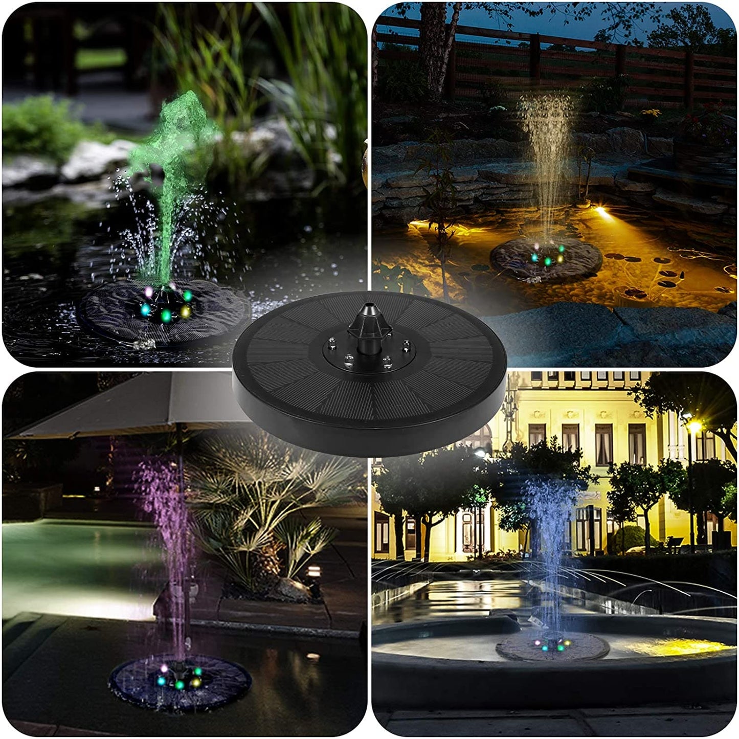 3W Solar Fountain with Battery and LEDs